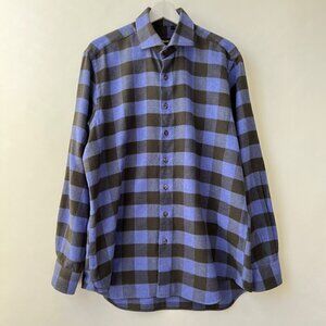 Paul Stuart flannel buffalo plaid sport shirt, Blue/purple/black, Size L